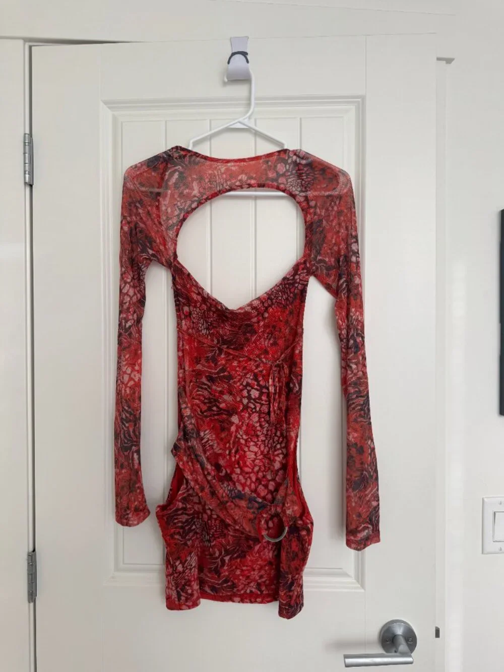 Outcast Red Printed Kahlani Viper Cut-Out Mini Dress - Size S - Picture 5 of 6